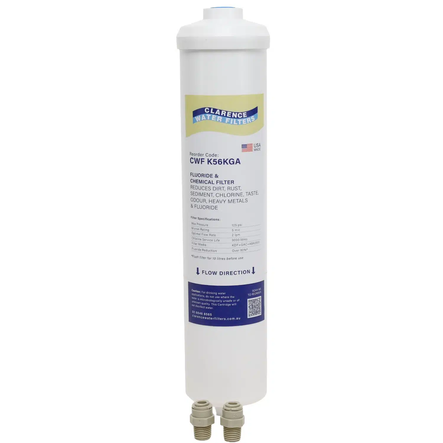 CWF K56KGA All In One Inline Water Filter With KDF Fluoride Reduction Media Carbon and Sediment Protection