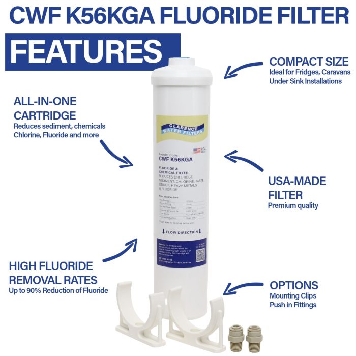 CWF K56KGA All In One Inline Water Filter With KDF Fluoride Reduction Media Carbon and Sediment Protection Features