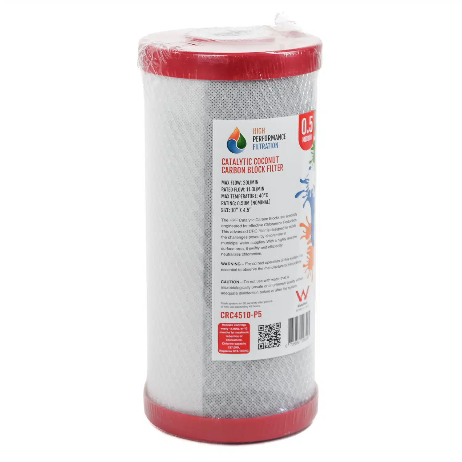 Chlorine and Chloramine Reduction Water Filter 10 inch by 4 point 5 inch CRC4510-P5 zero point 5 microns