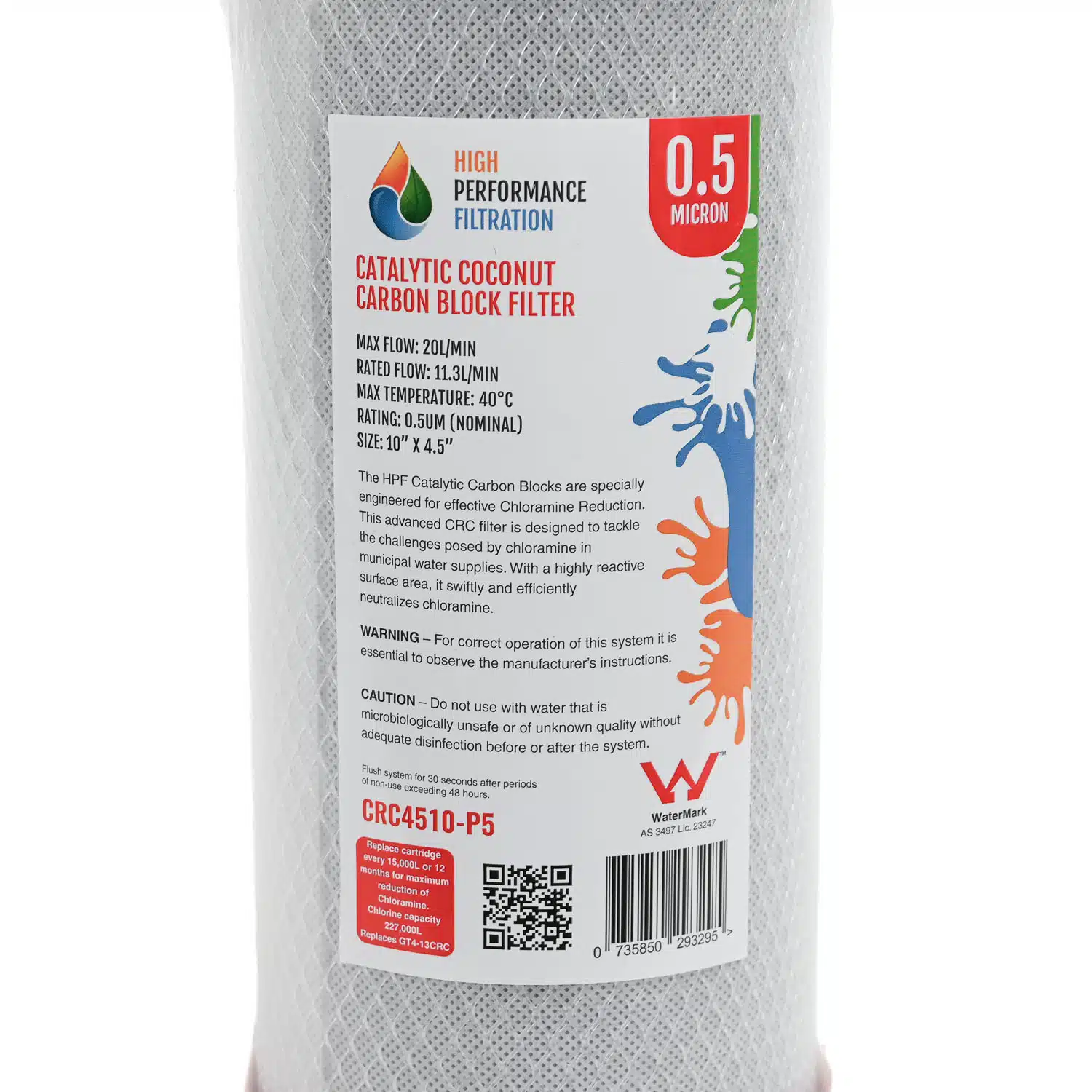 Chlorine and Chloramine Reduction Water Filter 10 inch by 4 point 5 inch CRC4510-P5 zero point 5 microns