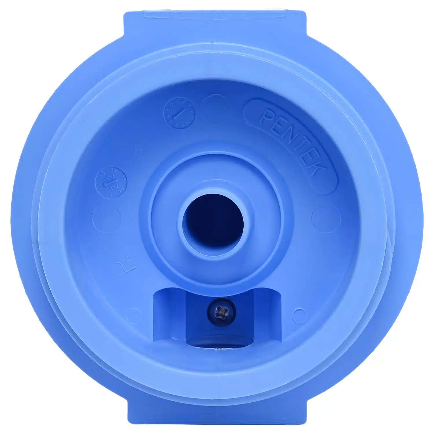 Clear Pentek 10 inch three quarter BSP Housing closeup of head