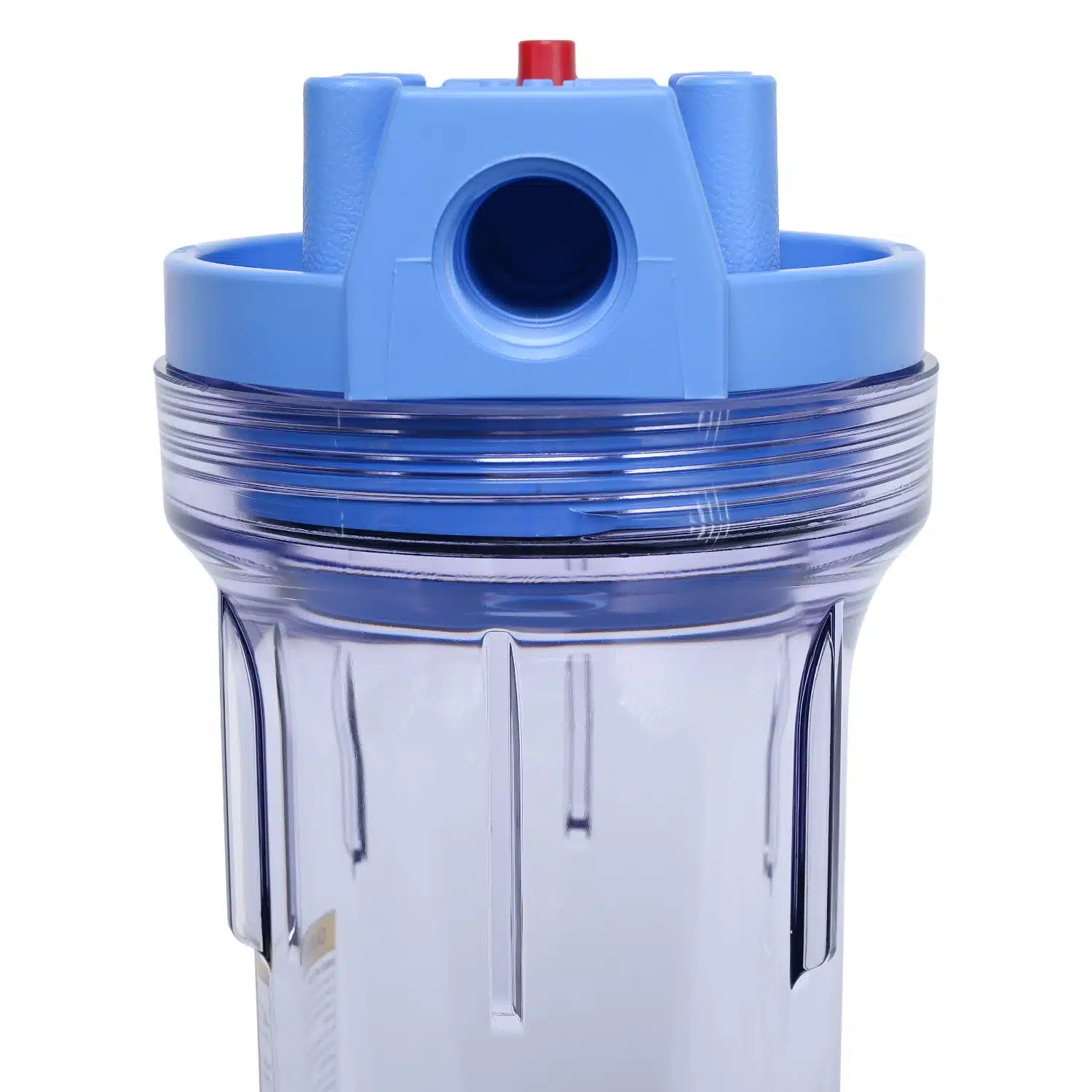 Clear Pentek 10 inch three quarter BSP Housing 150096 closeup of ports