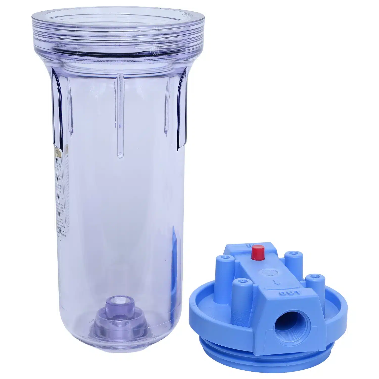 Clear Pentek 10 inch three quarter BSP Housing 150096 with head removed