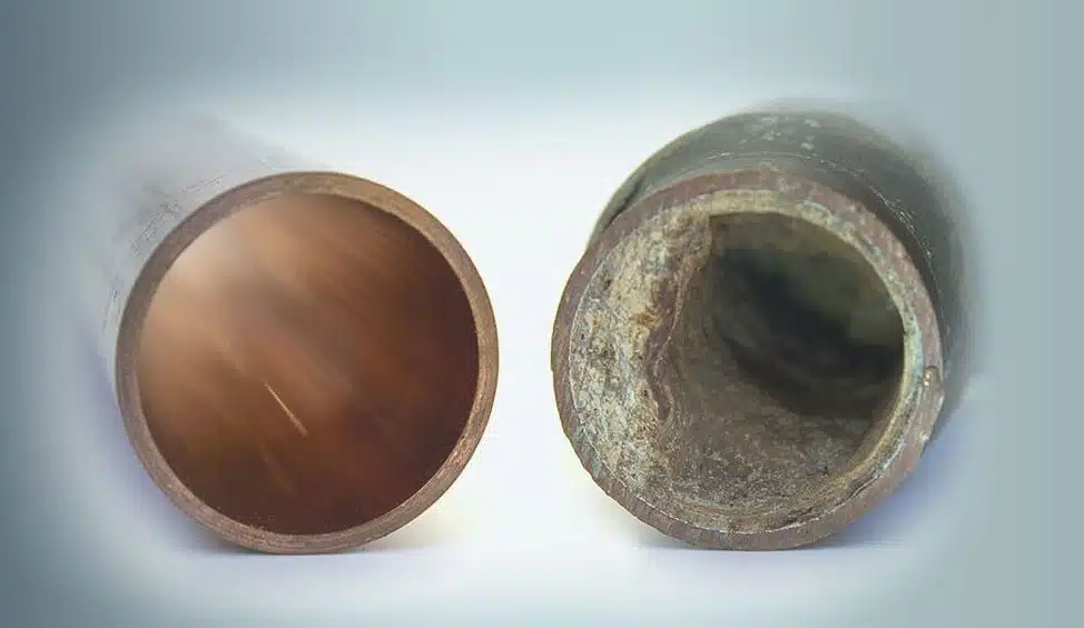 Example of scale build-up in pipe