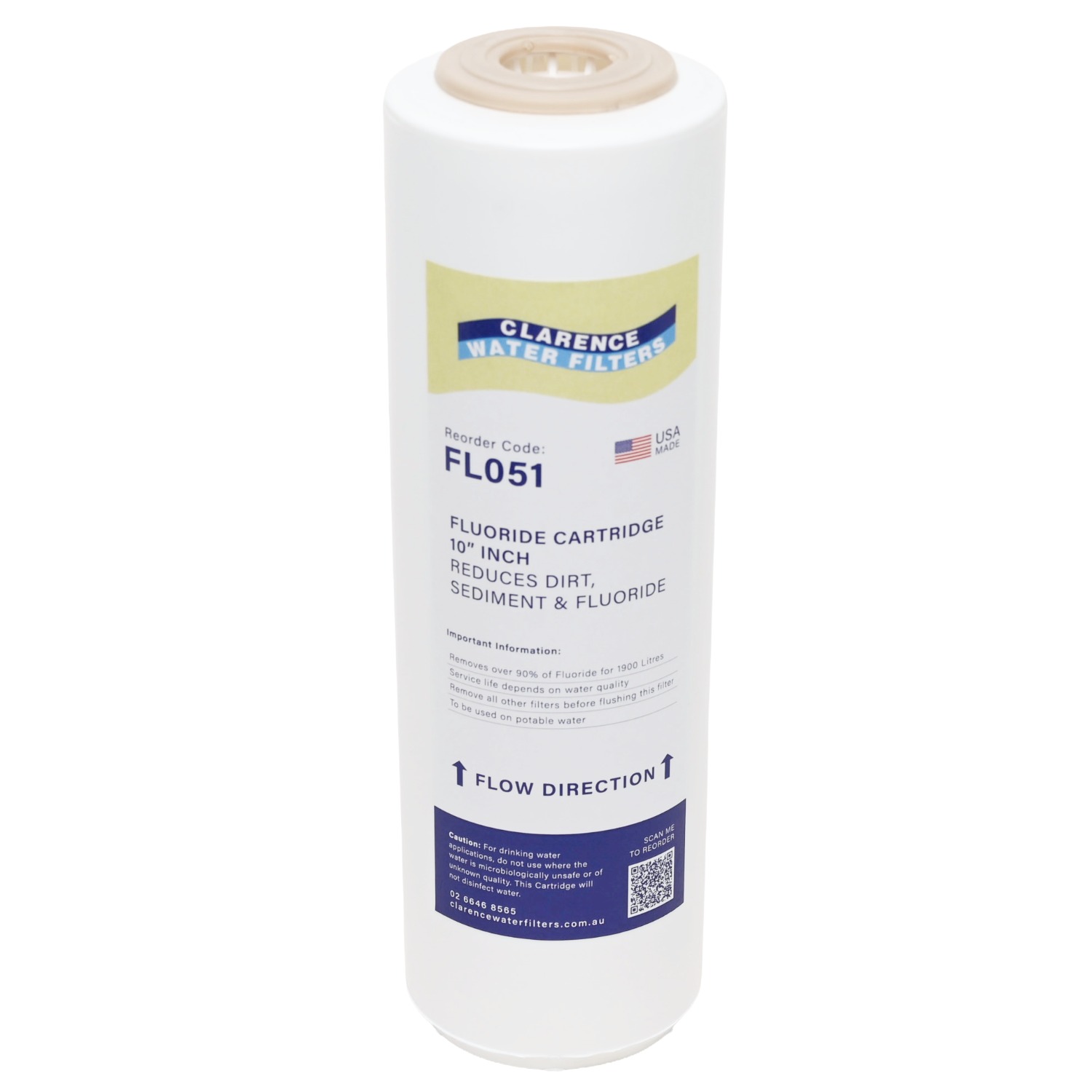 FL051 10 inch by 2 point 5 inch fluoride reduction water filter USA made