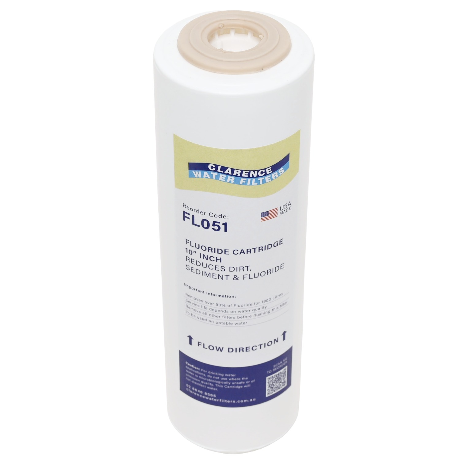 FL051 10 inch by 2 point 5 inch fluoride reduction water filter USA made