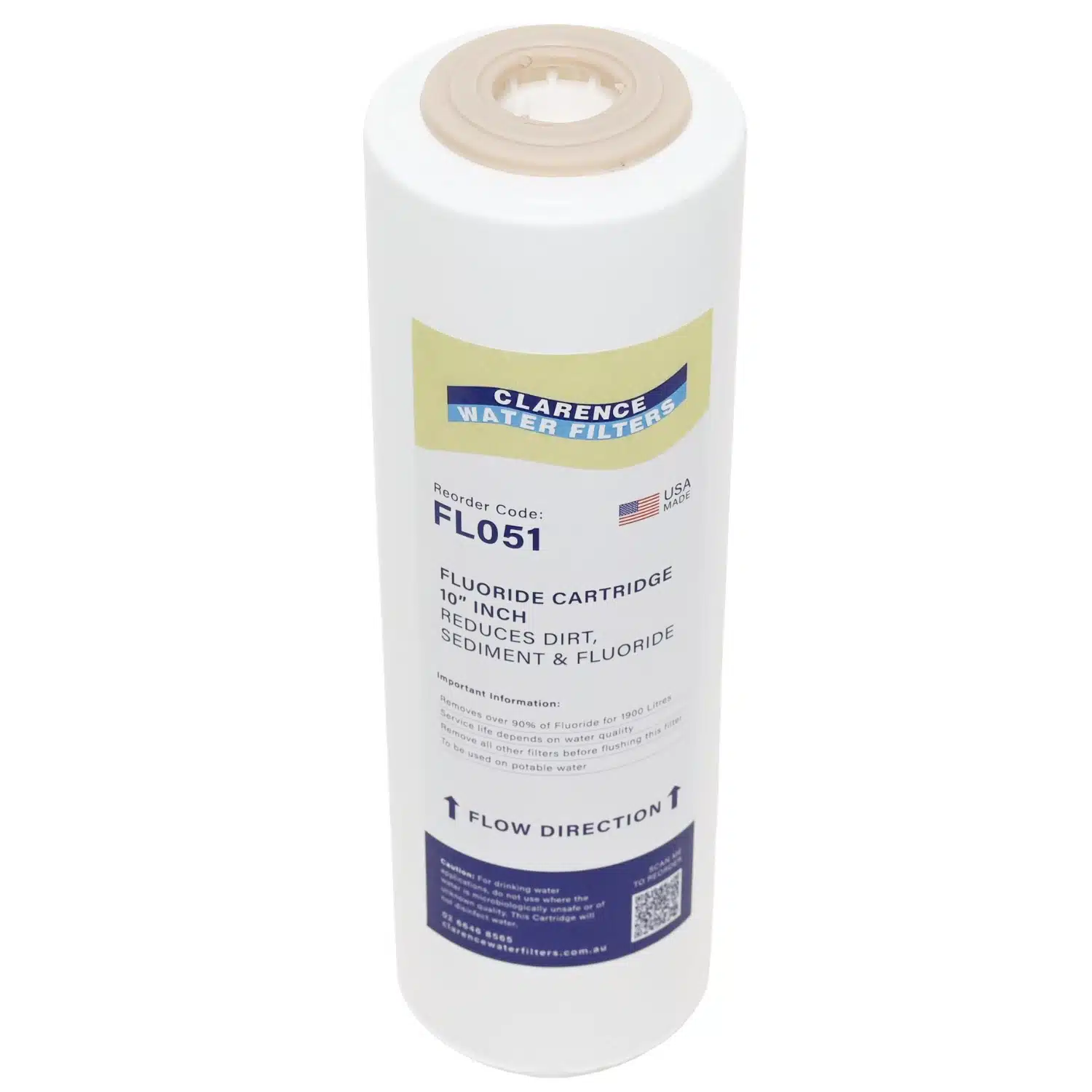 FL051 10 inch by 2 point 5 inch fluoride reduction water filter USA made