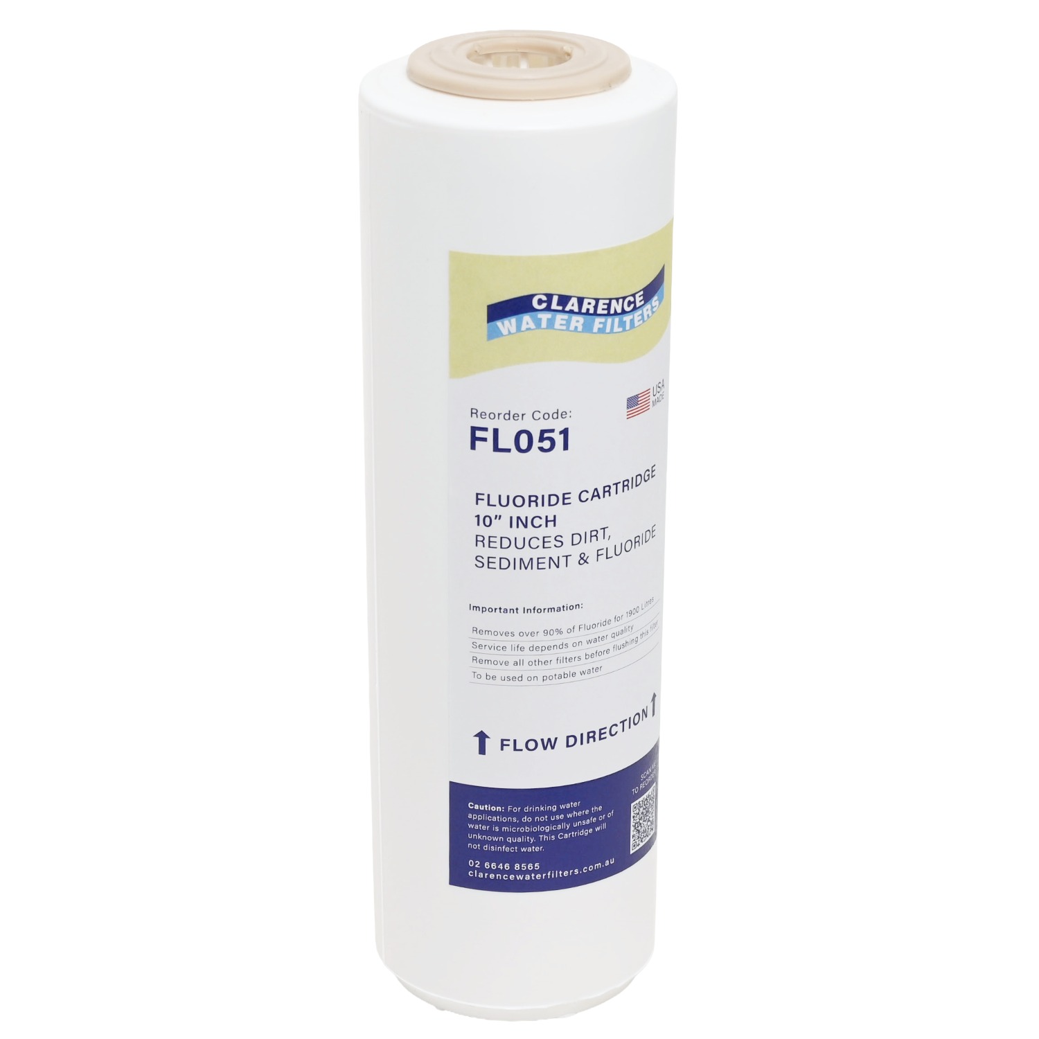 FL051 10 inch by 2 point 5 inch fluoride reduction water filter USA made