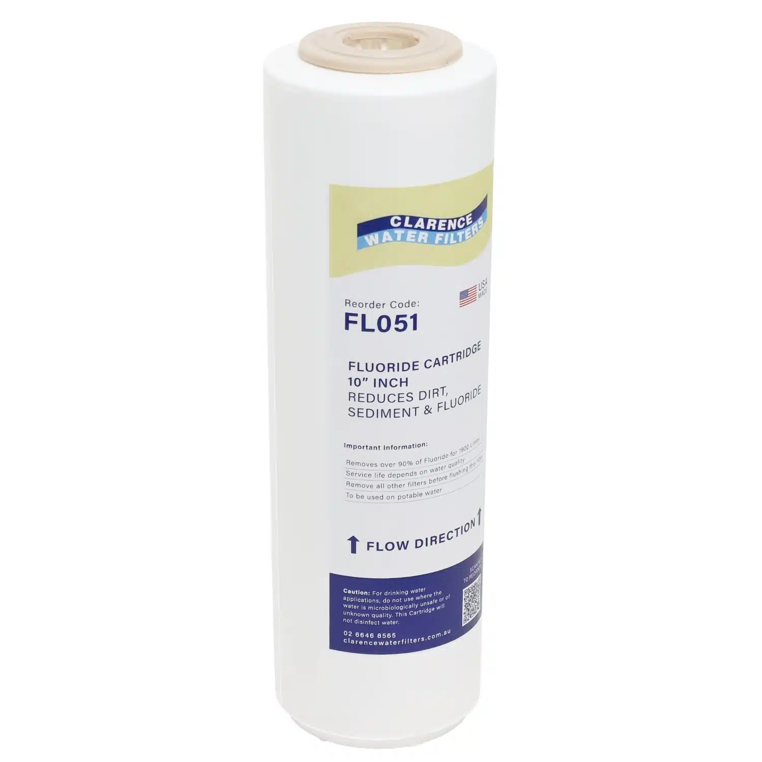 FL051 10 inch by 2 point 5 inch fluoride reduction water filter USA made