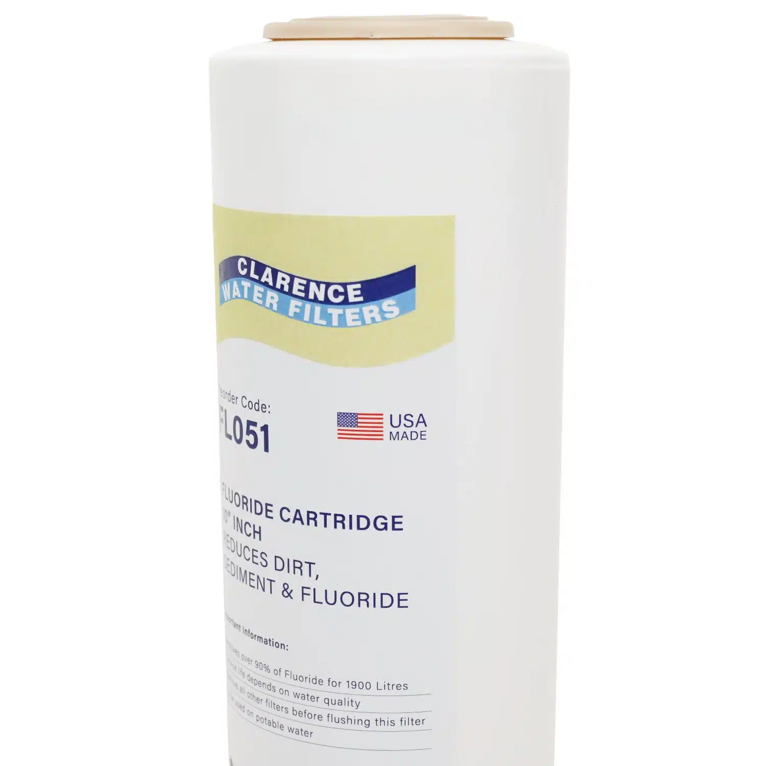 FL051 10 inch by 2 point 5 inch fluoride reduction water filter USA made