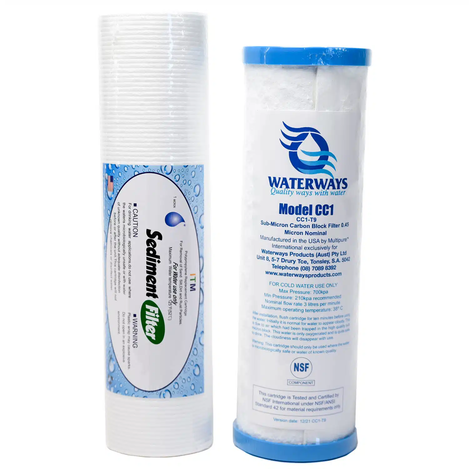 Filter Set Sediment & CC1 WaterWays Multi-Pure Screw Cap Sub Micron Carbon Filter