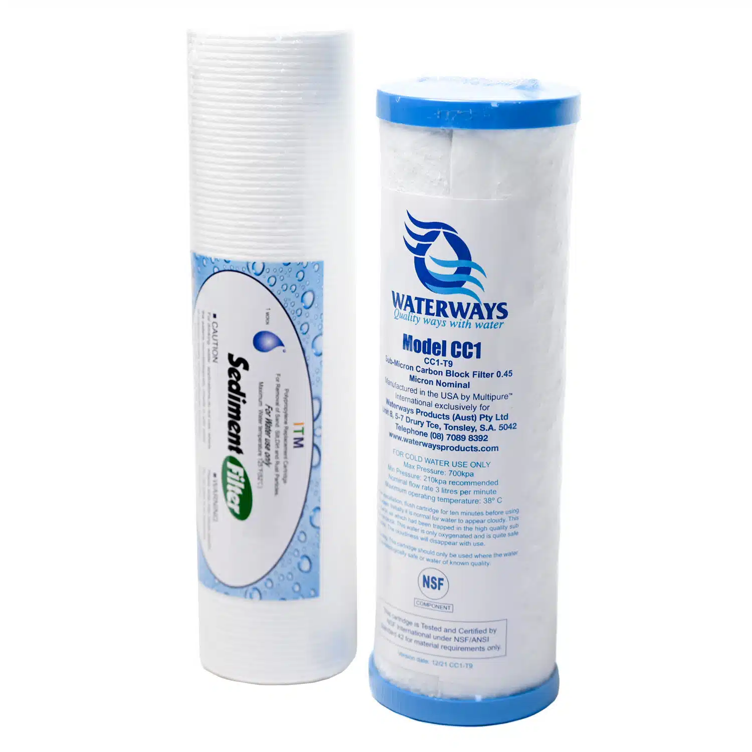 Filter Set Sediment & CC1 WaterWays Multi-Pure Screw Cap Sub Micron Carbon Filter