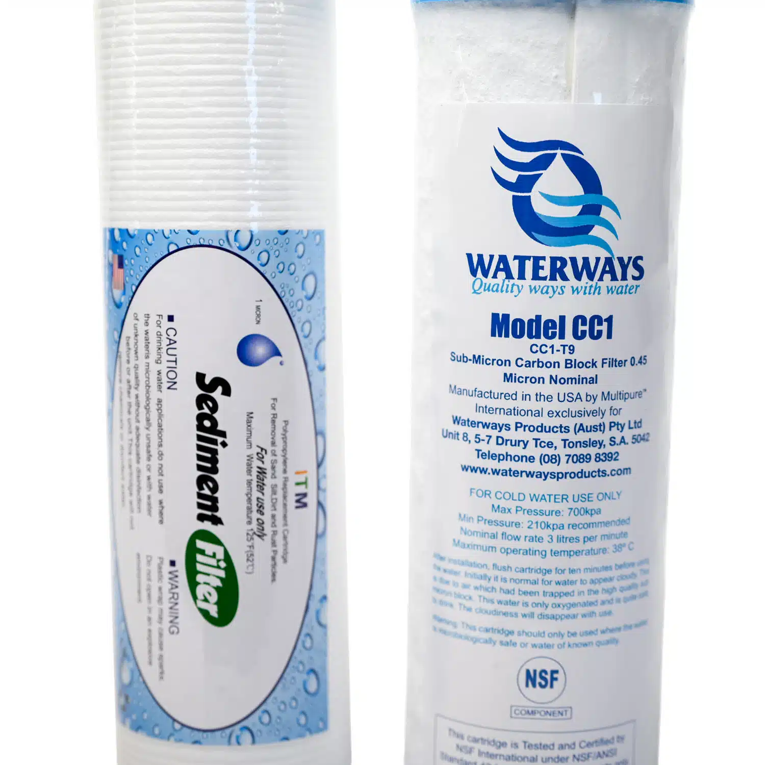 Filter Set Sediment & CC1 WaterWays Multi-Pure Screw Cap Sub Micron Carbon Filter