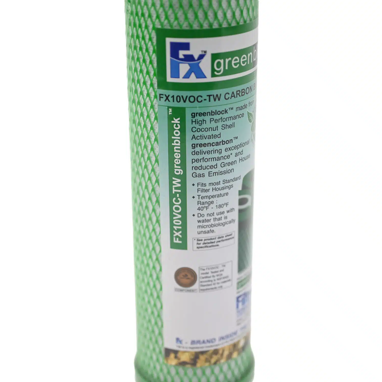 Filtrex FX10VOC-TW Greenblock 10 inch by 2 point 5 inch Coconut Carbon Water Filter for chlorine chemical and bad taste odour reduction