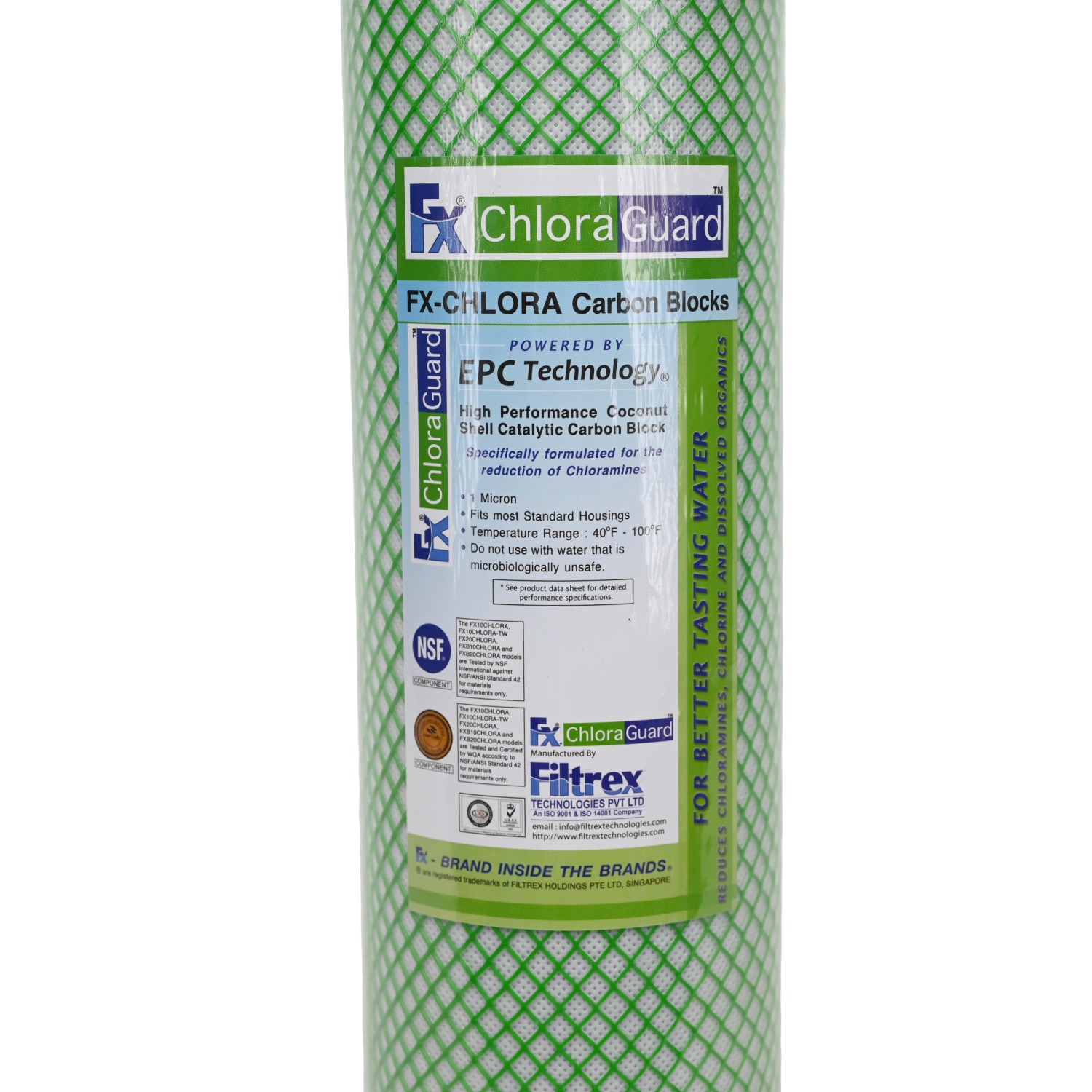 Filtrex Fx ChloraGuard 20 inch by 4 point 5 inch Carbon Block Water Filter 1 Micron For Choloramines
