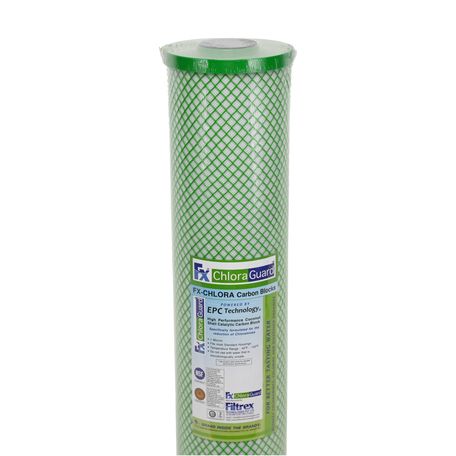 Filtrex Fx ChloraGuard 20 inch by 4 point 5 inch Carbon Block Water Filter 1 Micron For Choloramines