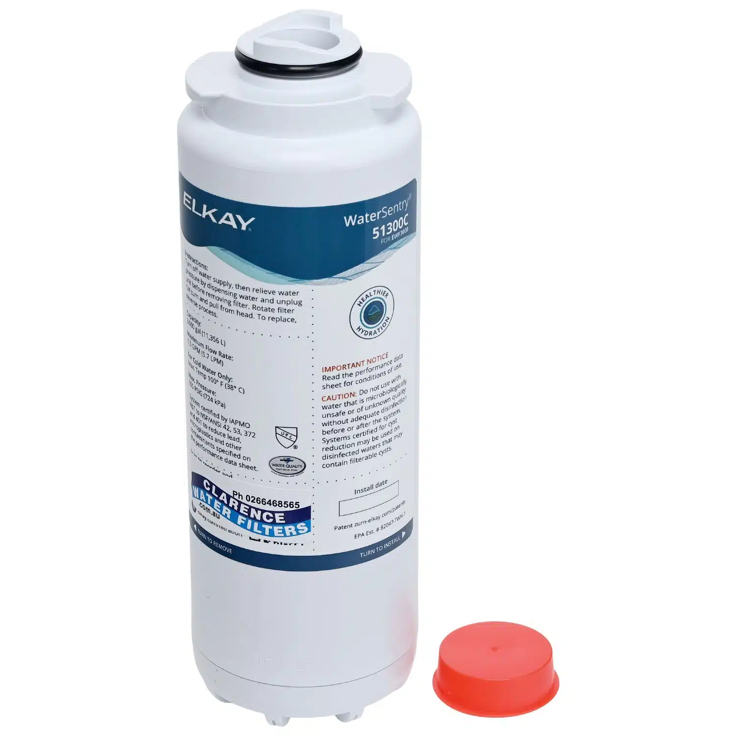 Genuine Elkay 51300c Watersentry® Plus Filter Ezh2o With Cap Removed Showing Top Front View 2