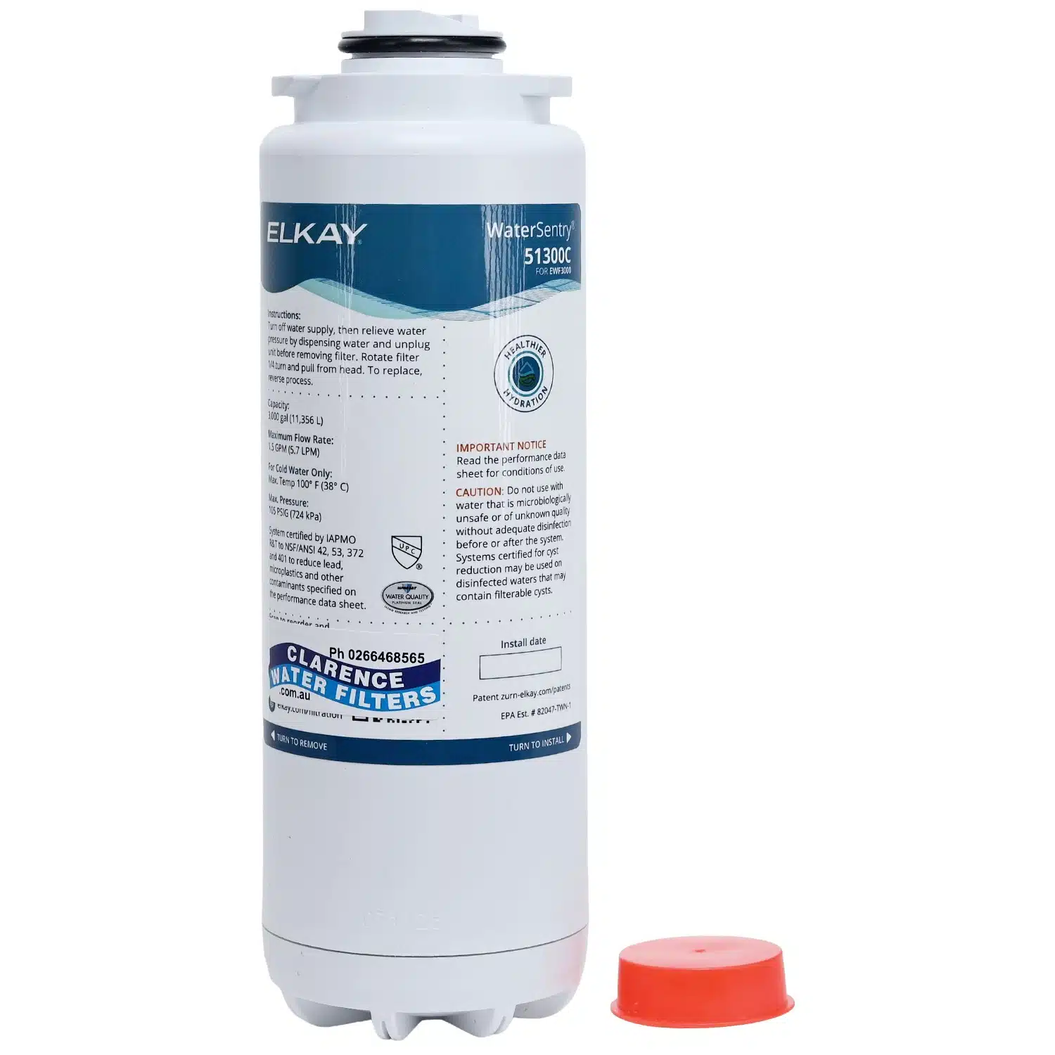 Genuine Elkay 51300c Watersentry® Plus Filter Ezh2o With Cap Removed Showing Top Front View