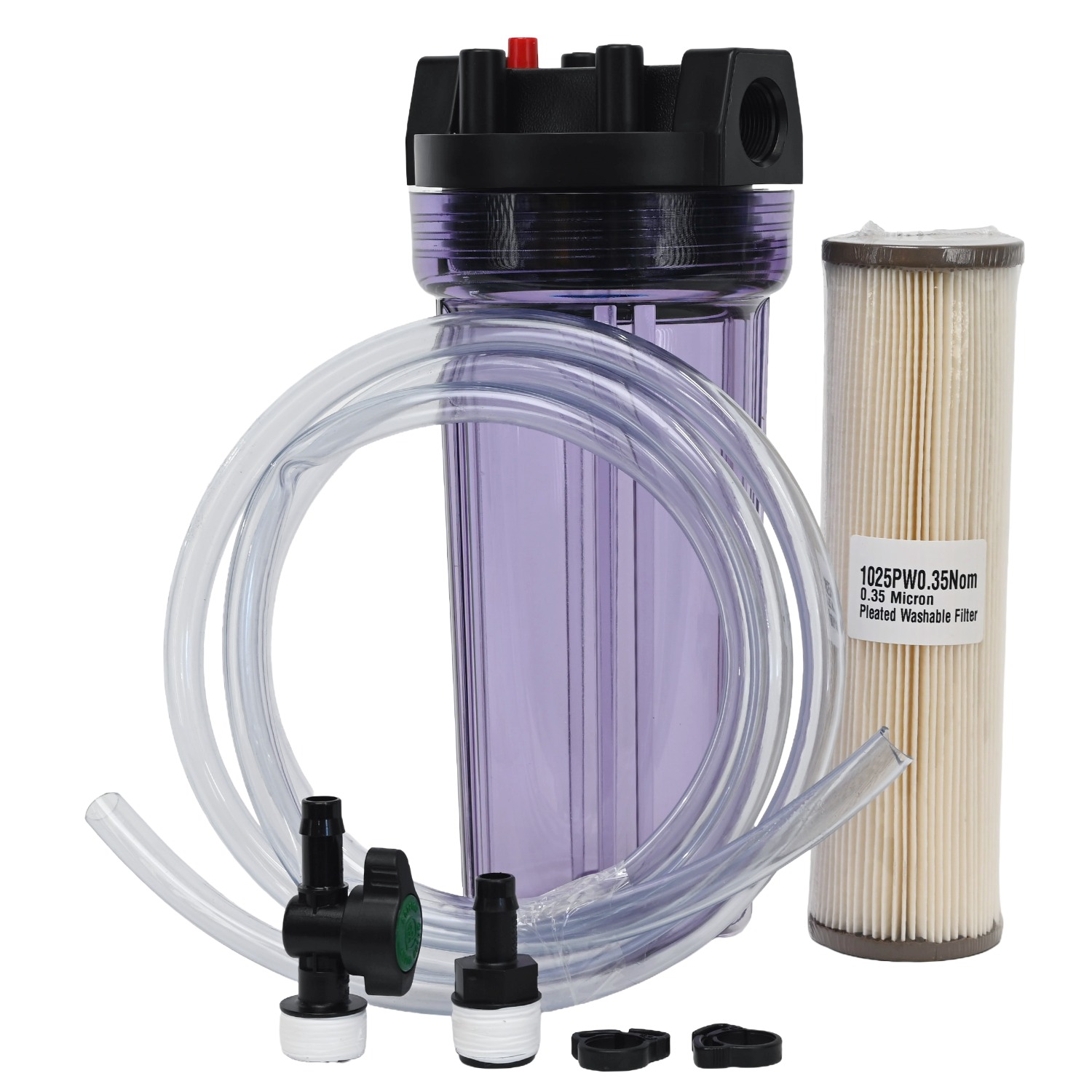 Gravity Beer Filter Kit with 10 inch housing clear tubing barb fittings and 0.35 micron nominal filter