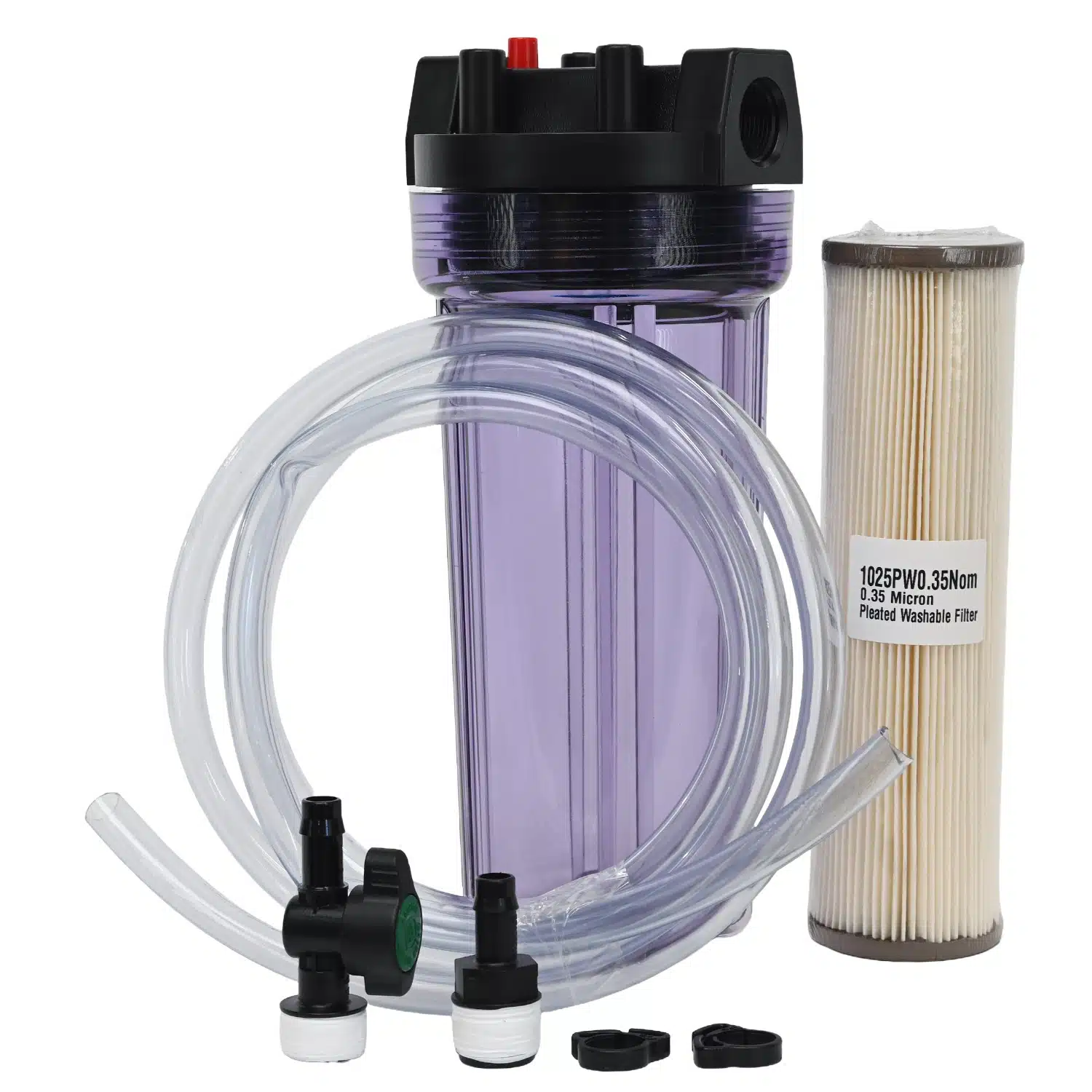 Gravity Beer Filter Kit with 10 inch housing clear tubing barb fittings and 0.35 micron nominal filter