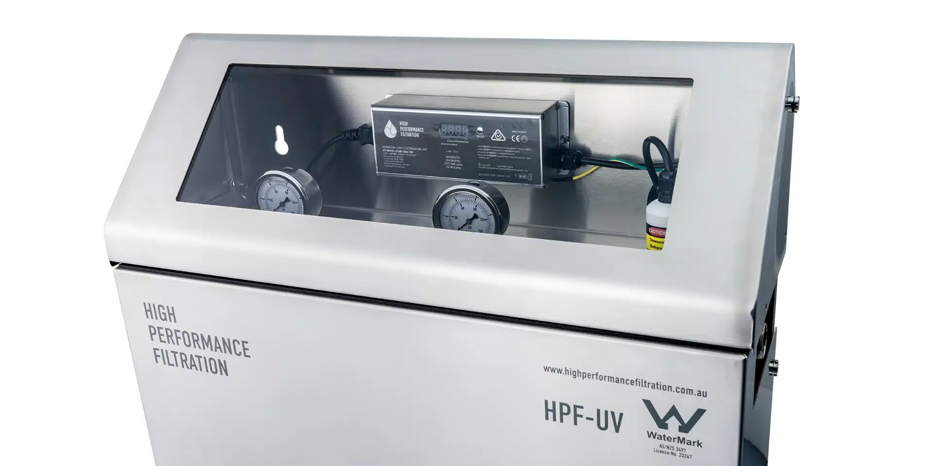 High Performance Filtration HPF-UV Twin Filter and UV Steriliser All in one system enclosed in stainless steel housing top view