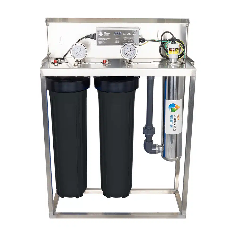 High Performance Filtration HPF-UV Twin Filter and UV Steriliser All in one system enclosed in stainless steel housing without cover on