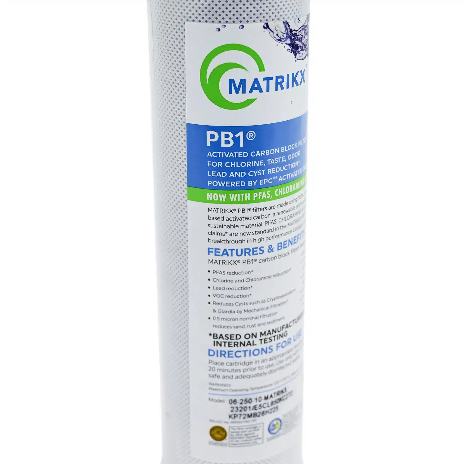 Matrikx PB1-PFAS Carbon Block Water Filter VOC, PFAS, Chloramine Reduction