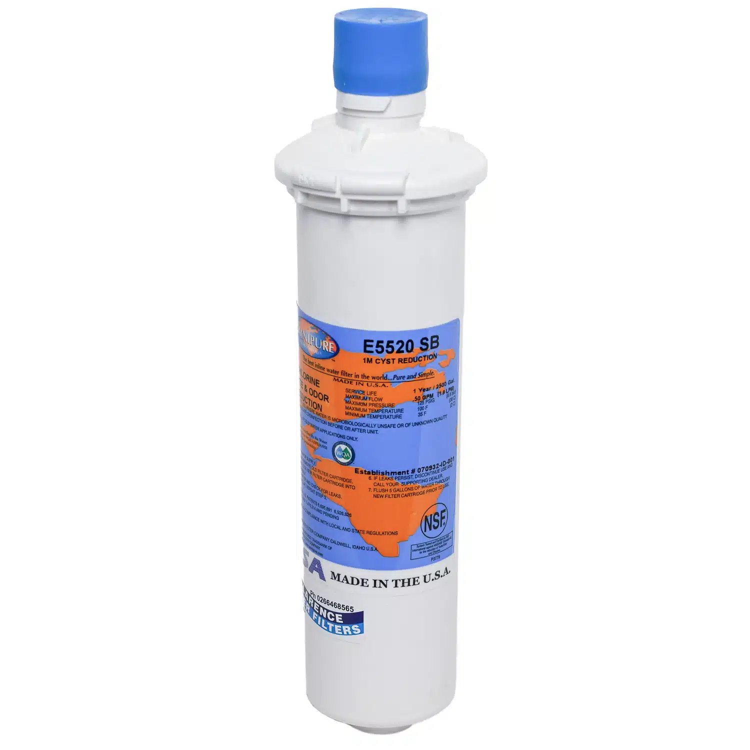 Omnipure E5520 SB 1 Micron Carbon Block Water Filter with Lugs