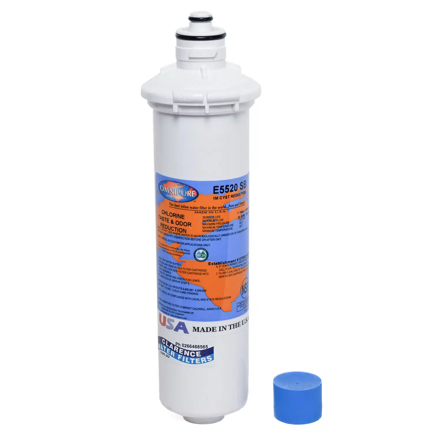 Omnipure E5520 SB 1 Micron Carbon Block Water Filter with Lugs