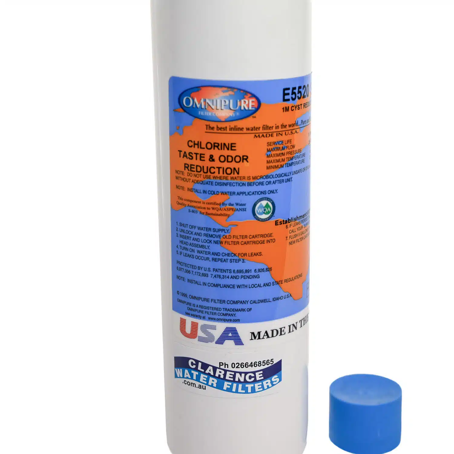 Omnipure E5520 SB 1 Micron Carbon Block Water Filter with Lugs