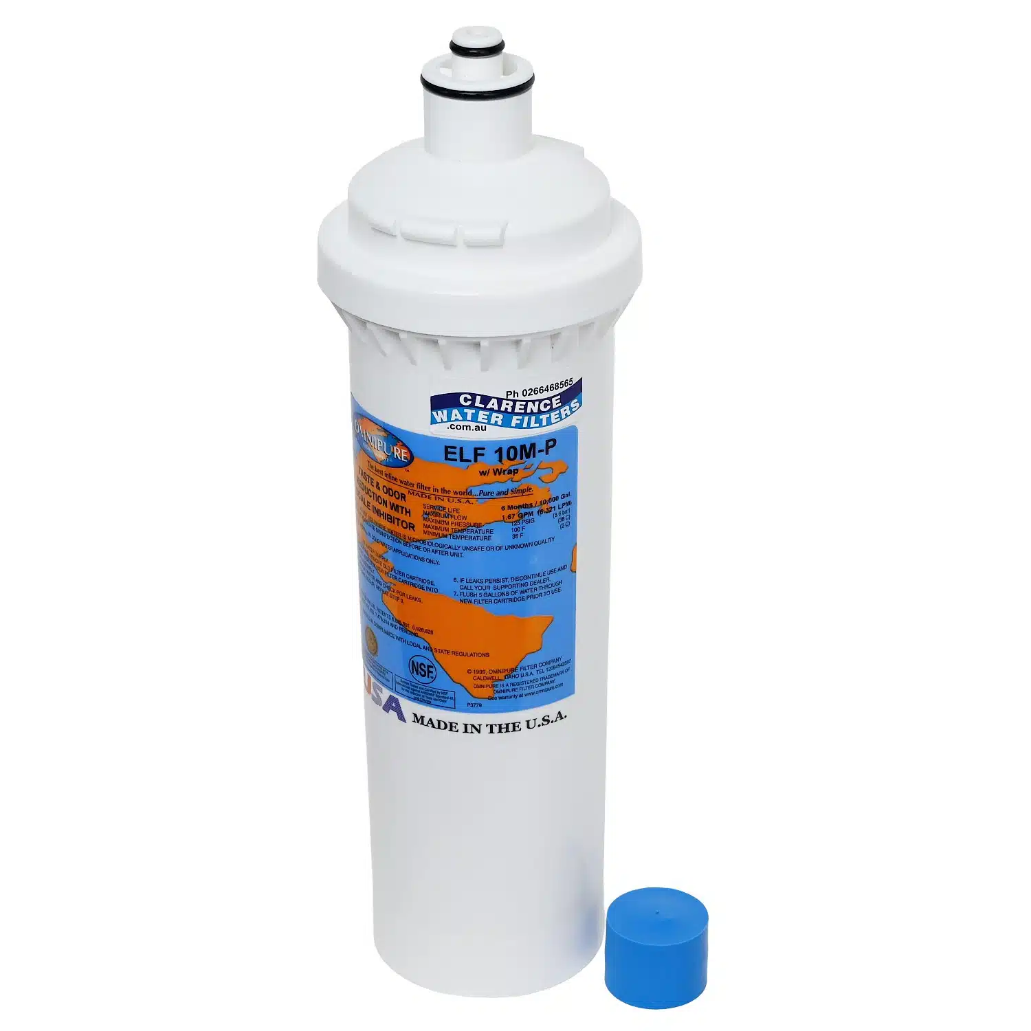 Omnipure ELF 10M-P Activated Carbon Water Filter Rated at 10 Microns with Polyphosphate for Scale Reduction