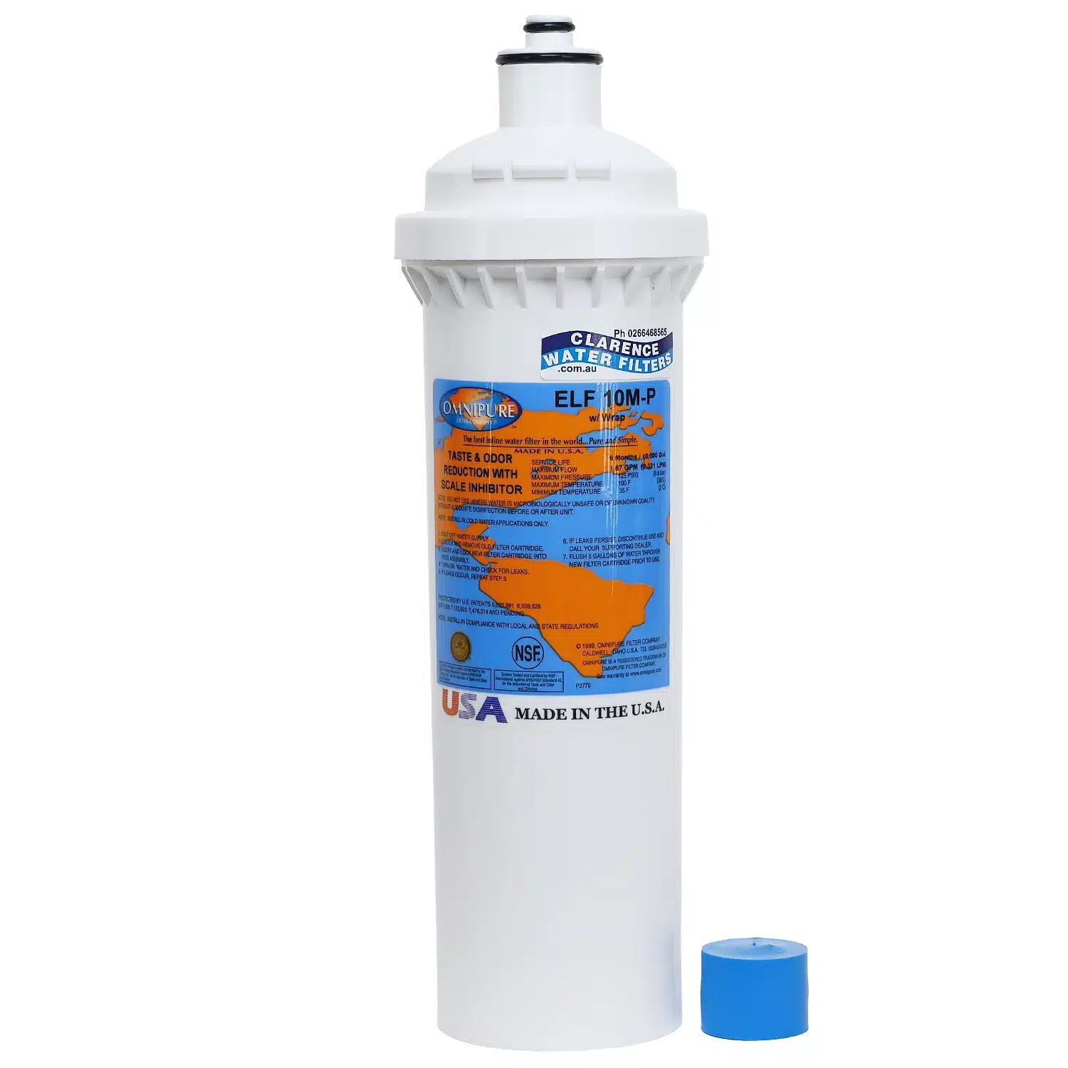 Omnipure ELF 10M-P Activated Carbon Water Filter Rated at 10 Microns with Polyphosphate for Scale Reduction