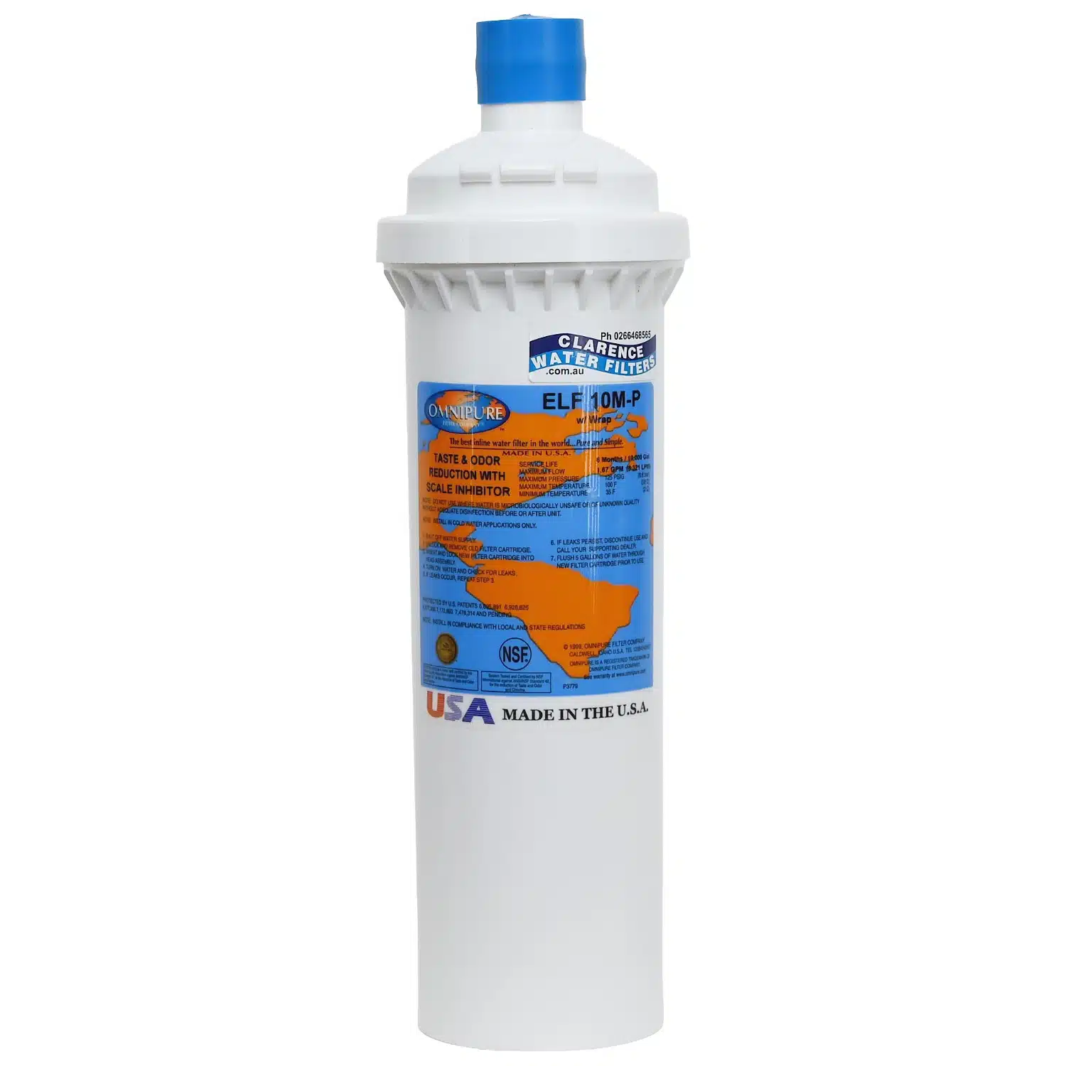 Omnipure ELF 10M-P Activated Carbon Water Filter Rated at 10 Microns with Polyphosphate for Scale Reduction