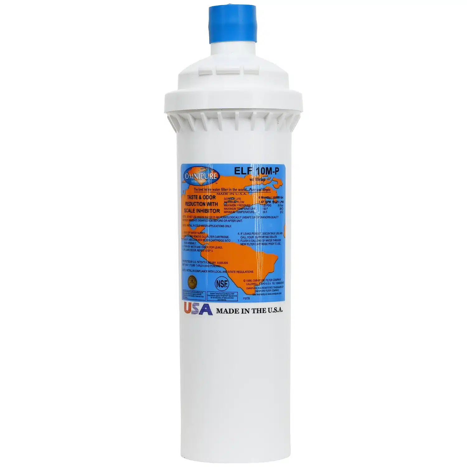 Omnipure ELF 10M-P Activated Carbon Water Filter Rated at 10 Microns with Polyphosphate for Scale Reduction