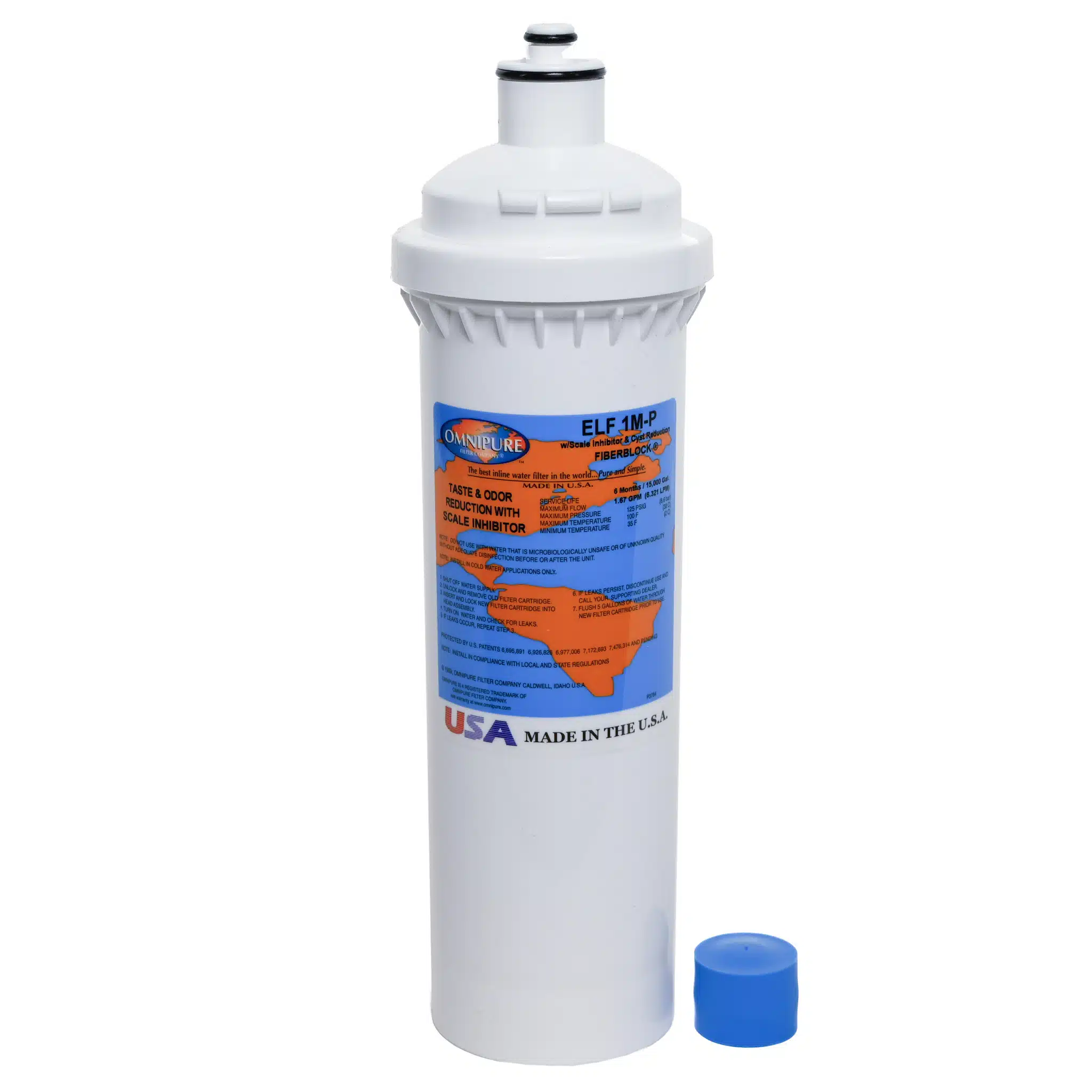 Omnipure ELF 1M-P FIBERBLOCK water filter with carbon and polyphosphate for scale protection