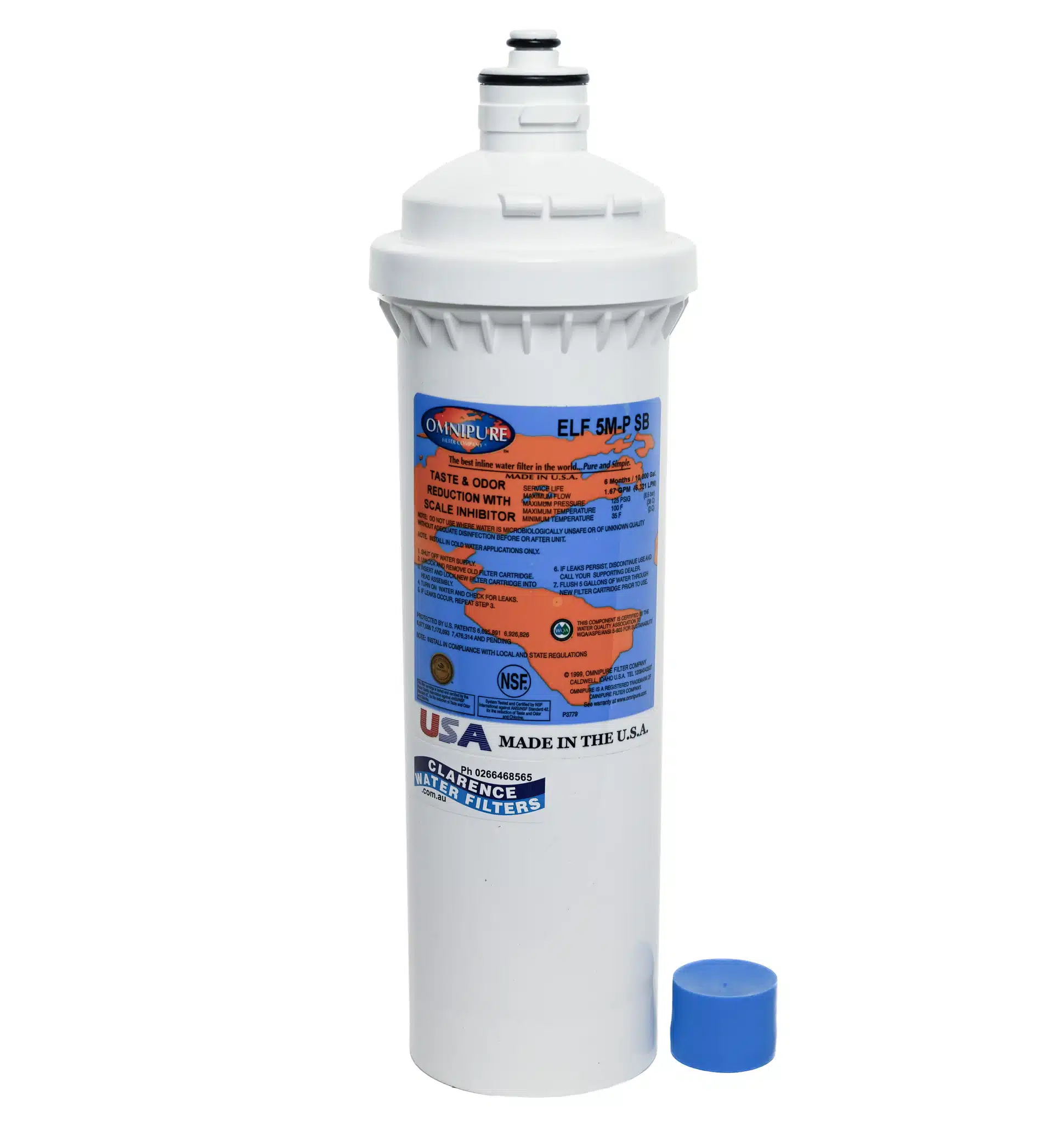 Omnipure ELF 5M-P SB water filter with carbon and polyphosphate for scale protection 5 micron