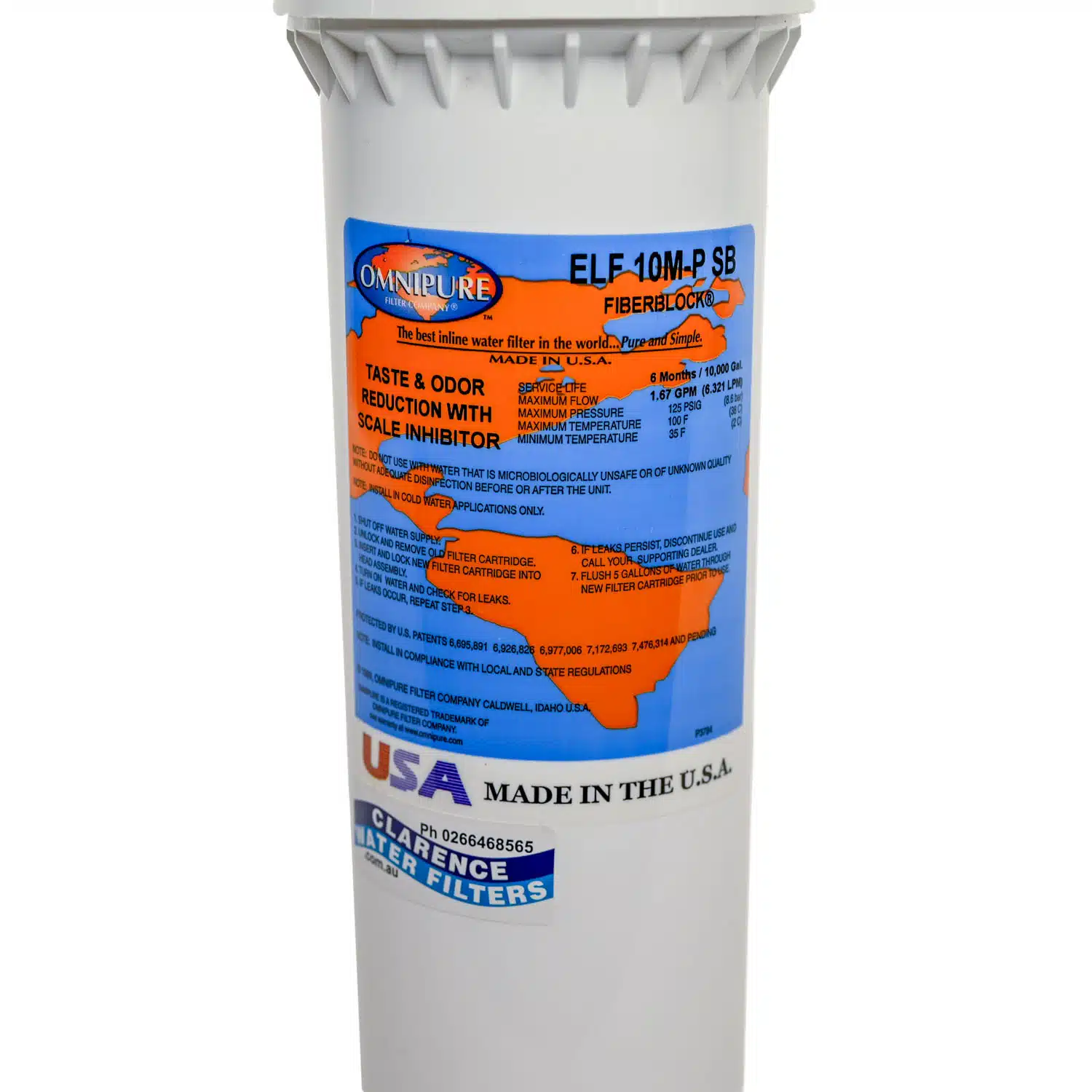 Omnipure ELF10M-P-Fibre-SB FibreBlock 10 Micron Water Filter Scale Inhibitor Lugs