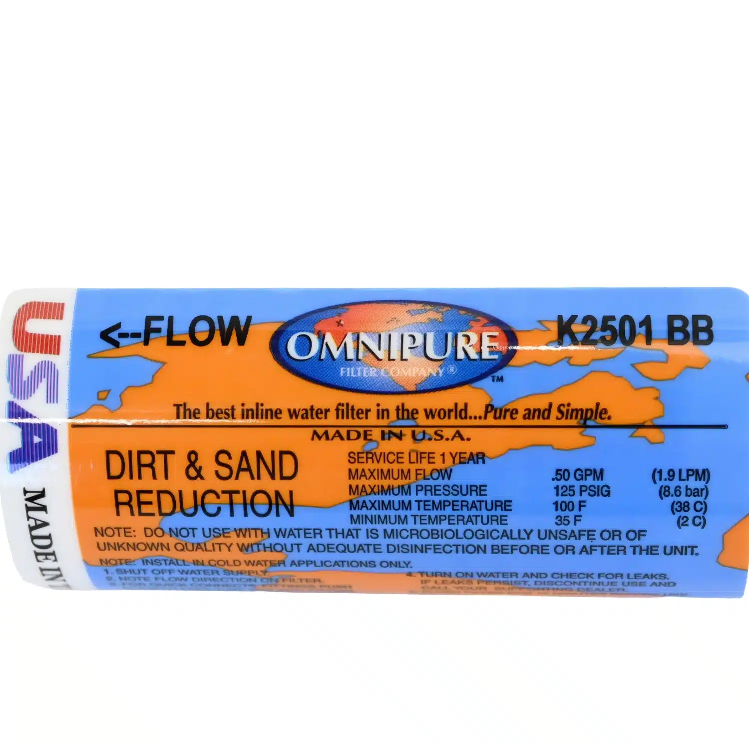 Omnipure K2501 BB 1 Micron Inline Sediment Water Filter with quarter inch Ports