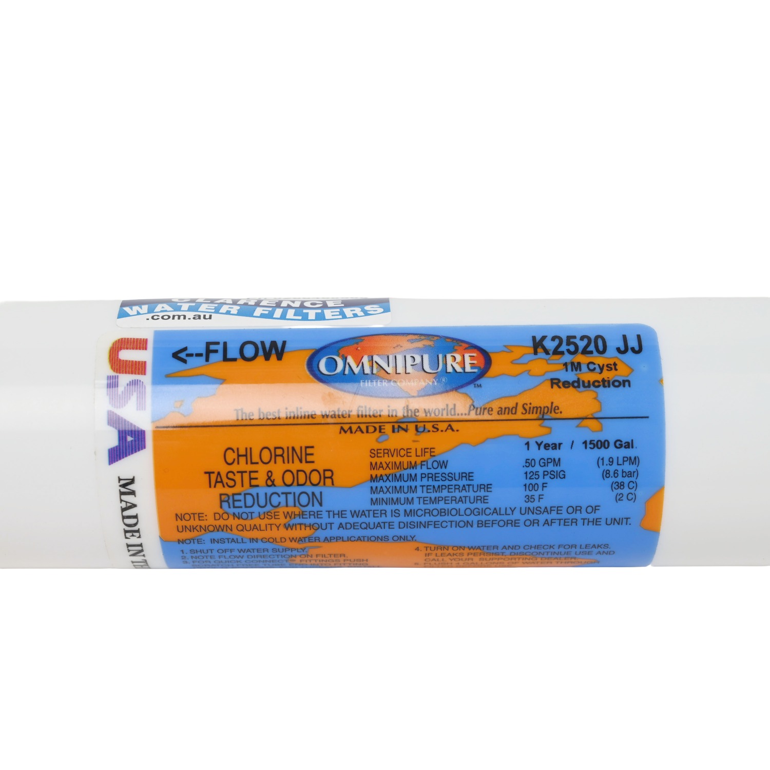 Omnipure K2520 1 Micron Inline Carbon Block Water Filter rated at 1 micron