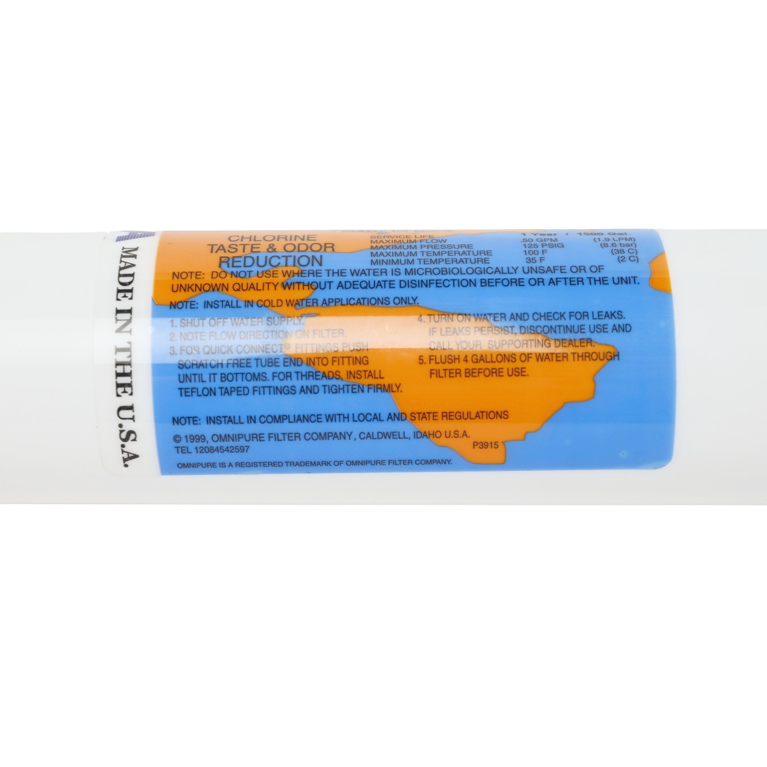 Omnipure K2520 1 Micron Inline Carbon Block Water Filter rated at 1 micron