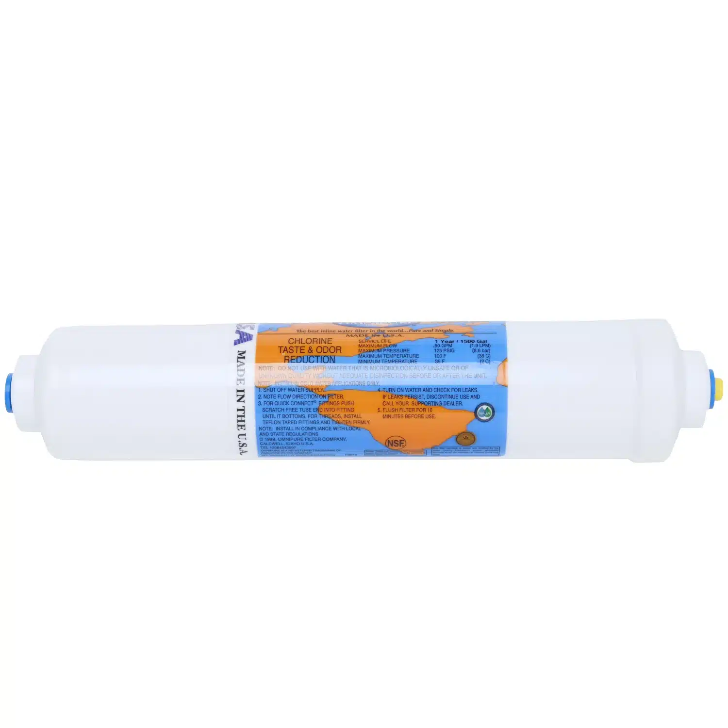 Omnipure K2540KK in-line water filter with three eight inch tubing push-in quick connection fittings