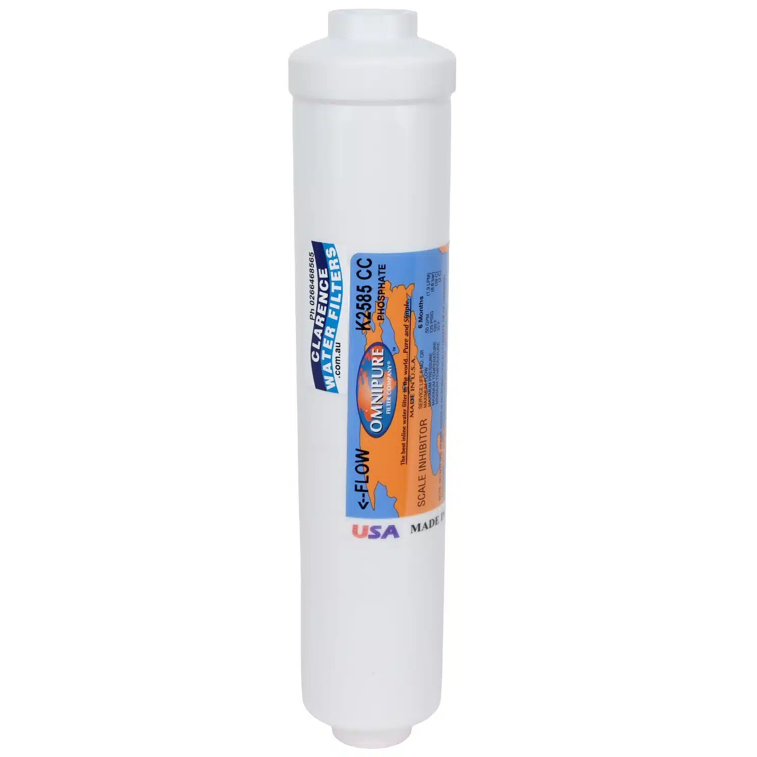 Omnipure K2585 CC 100 percent Polyphosphate inline Water filter with 3 eights female threads