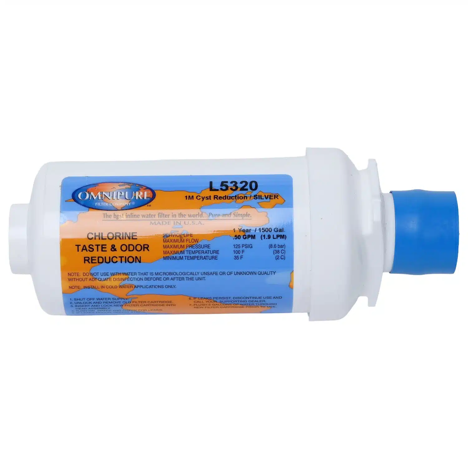 Omnipure L5320 1 micron Taste and Odour extra fine Quick connect RV Pure RV 878 replacement water filter