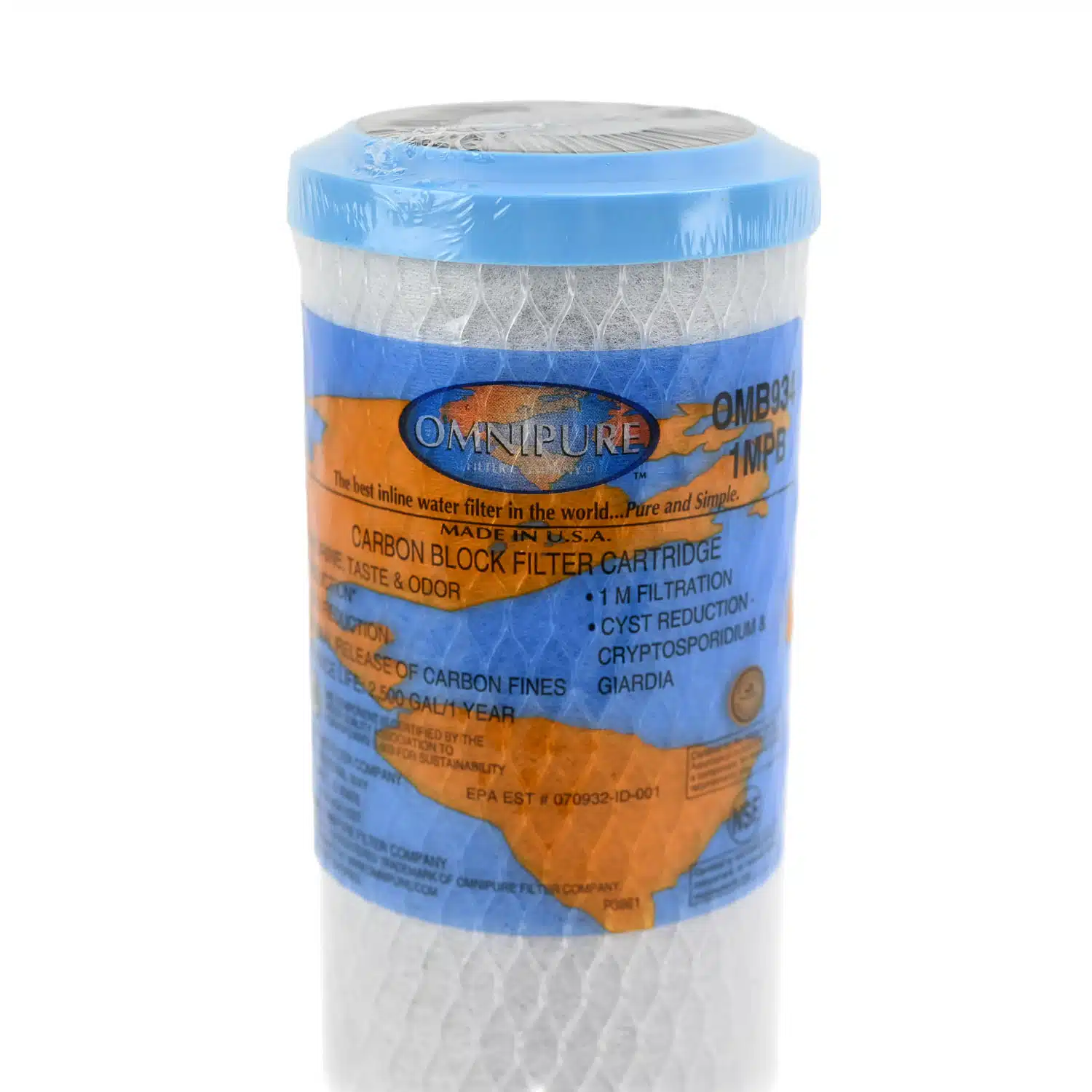 Omnipure OMB934 1MPB 1 Micron Lead Reduction Carbon Block Water Filter 10 inch by 2 point 5 inches