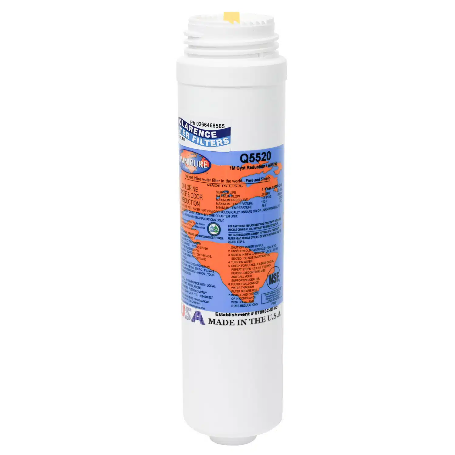 Omnipure Q5520 1 micron Carbon block screw-in replacement water filter American made filter