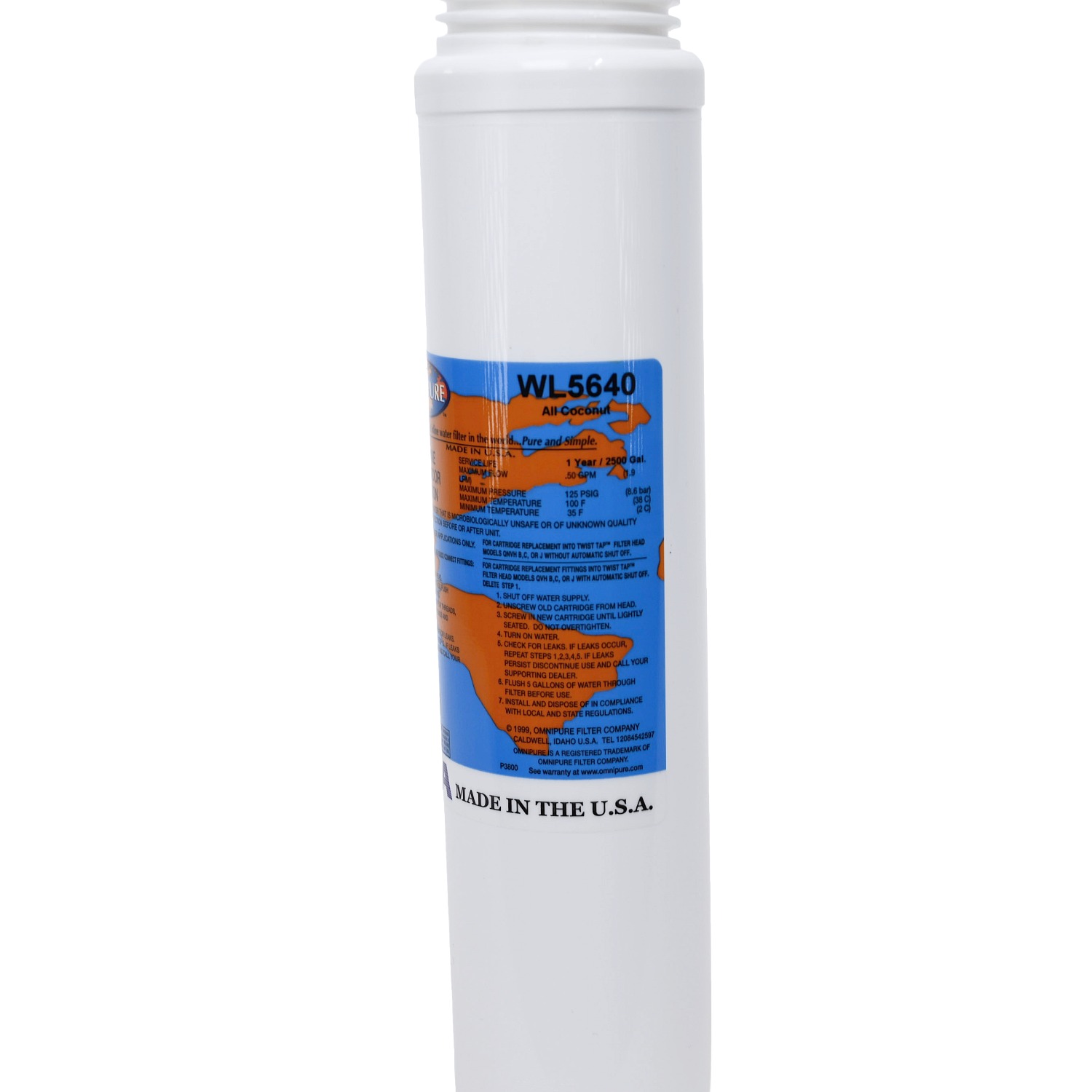 Omnipure WL5640 5 Micron Carbon filter for Chemical and Bad Taste Odour Reduction Reverse Left Thread