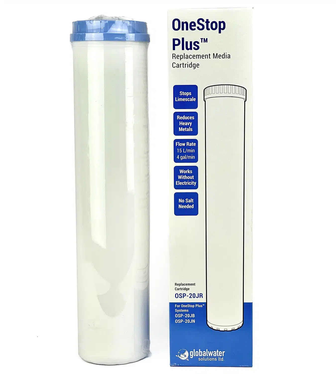 One Stop Plus 20 inch by 4 point 5 inch filter for scale and heavy metal reduction