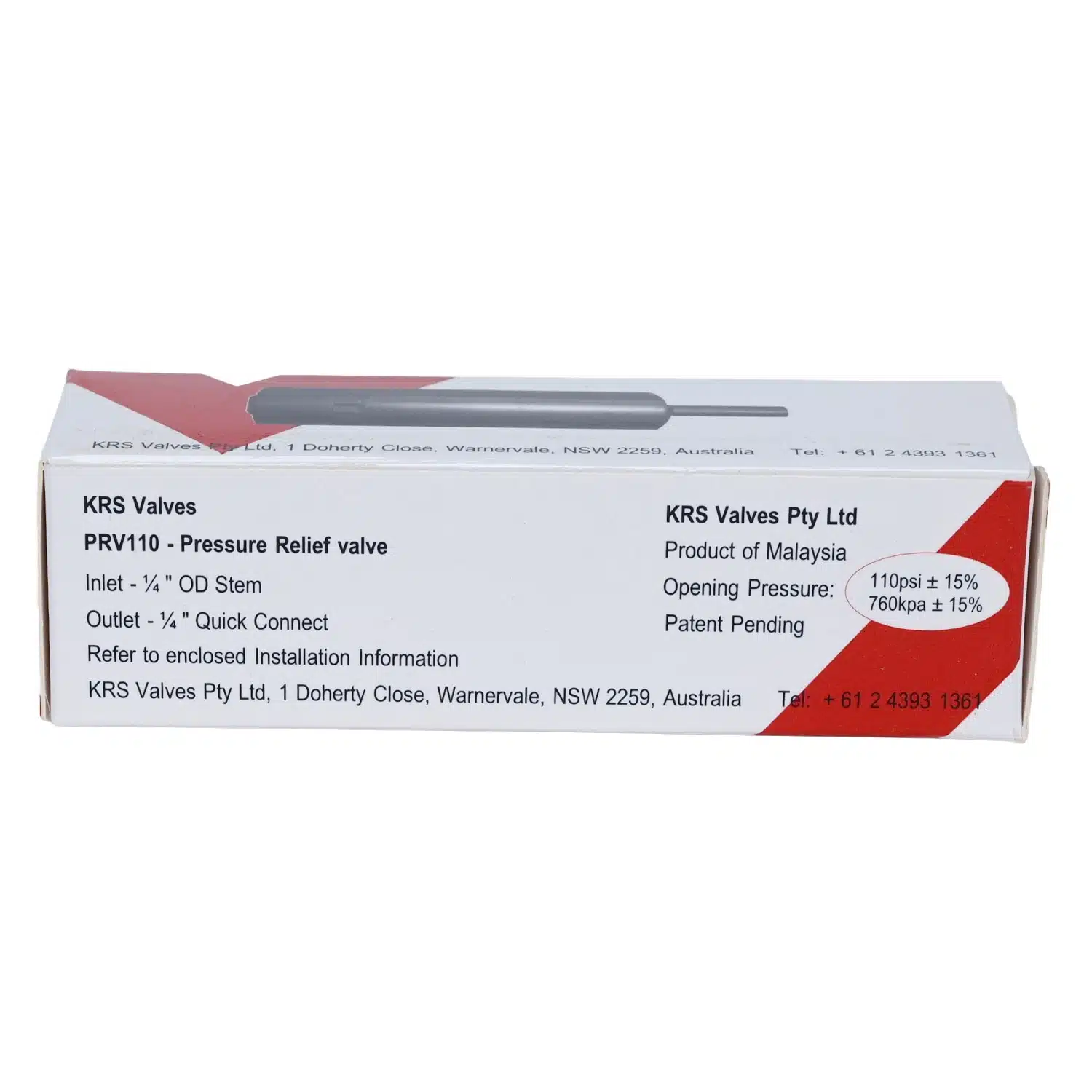 PRV110 Pressure Relief Valve for releasing excess pressure from the water lines to protect water filters and other equipment