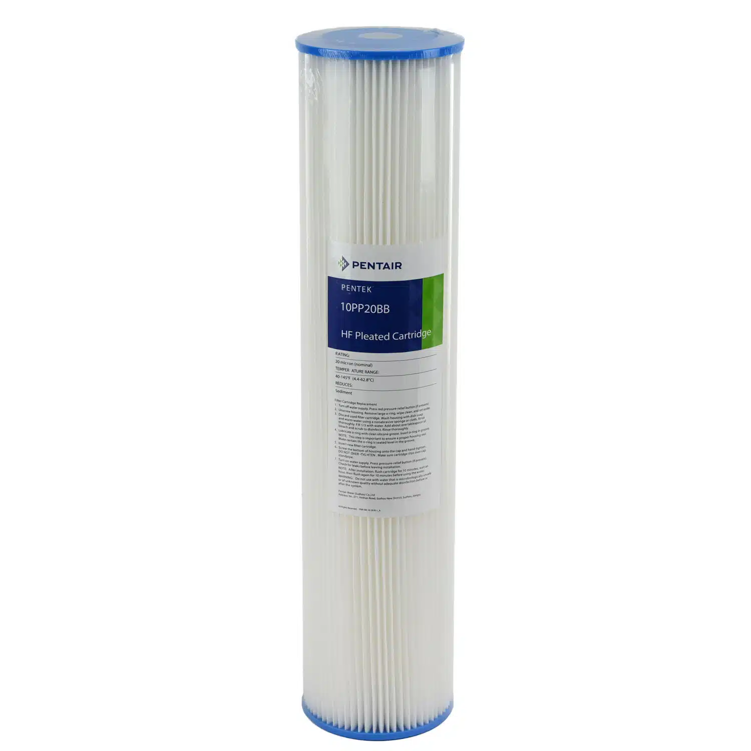 Pentair Pentek 10 Micron 20 inch by 4 point 5 inch sediment water filter with blue end caps