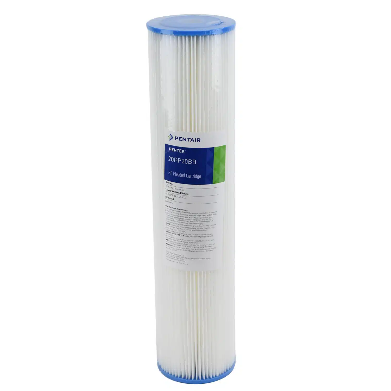 Pentair Pentek 20 Micron 20 inch by 4 point 5 inch sediment water filter with blue end caps